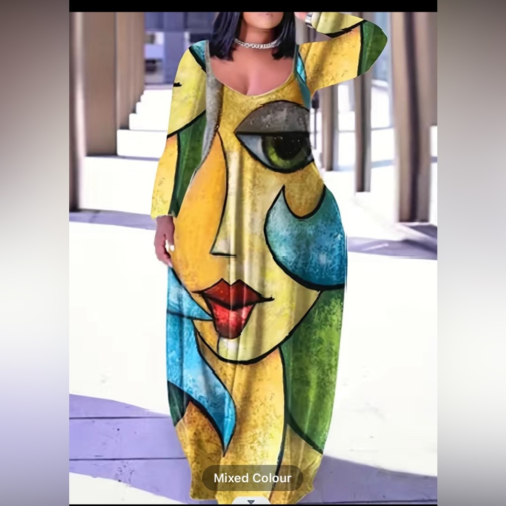 Gorgeous abstract print dress has a beautiful silhouette!This dress turns heads!